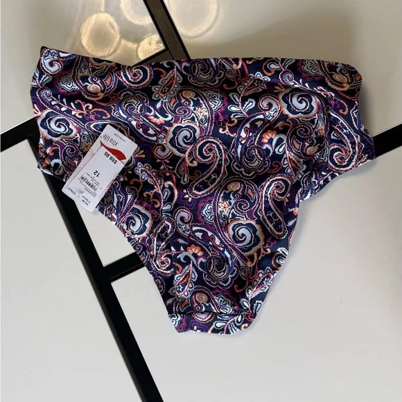 New Lands' End Size 12 Underwire Wrap Tie Tankini Set High Waist Retro Paisley - Picture 6 of 13